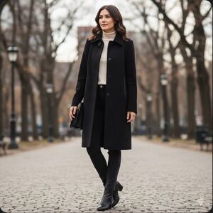 Cole Haan Black cashmere & wool blend Coat Classic Tailored Style